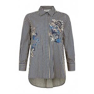 NEW NOEN women's striped embroidered button down shirt in black
